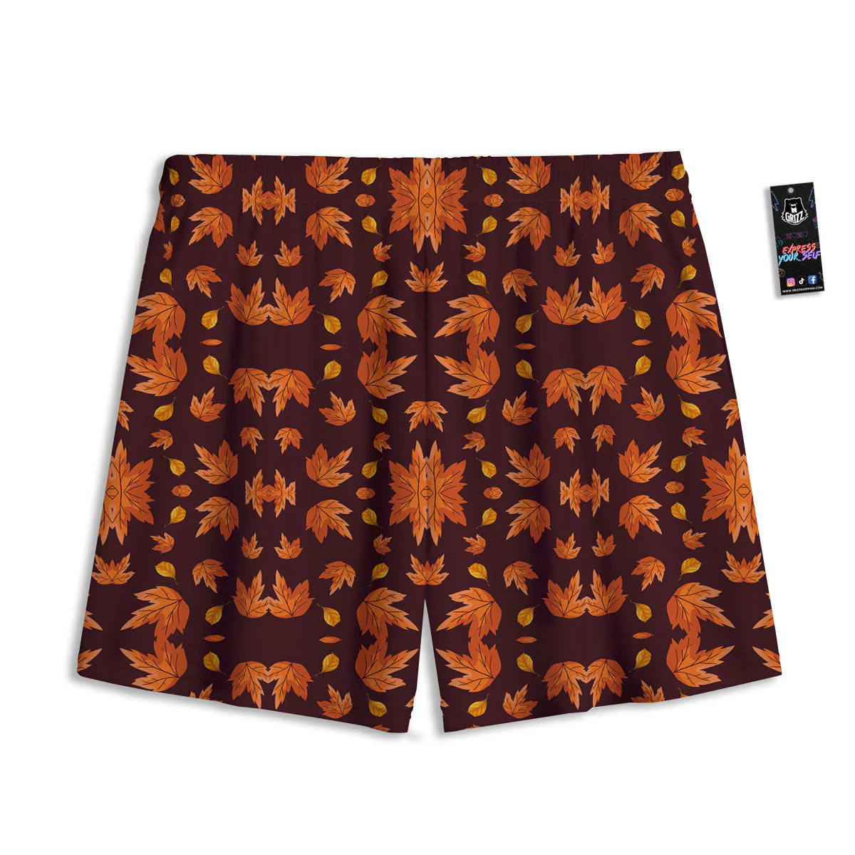 Maple Leaves Orange Print Pattern Mesh Shorts - Image 2