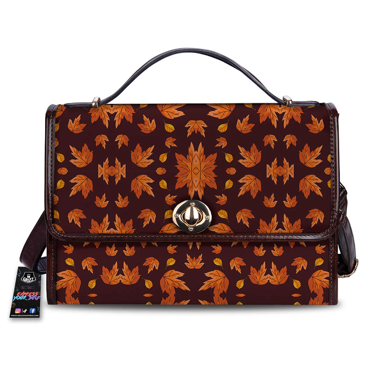 Maple Leaves Orange Print Pattern Women's Satchel Bag