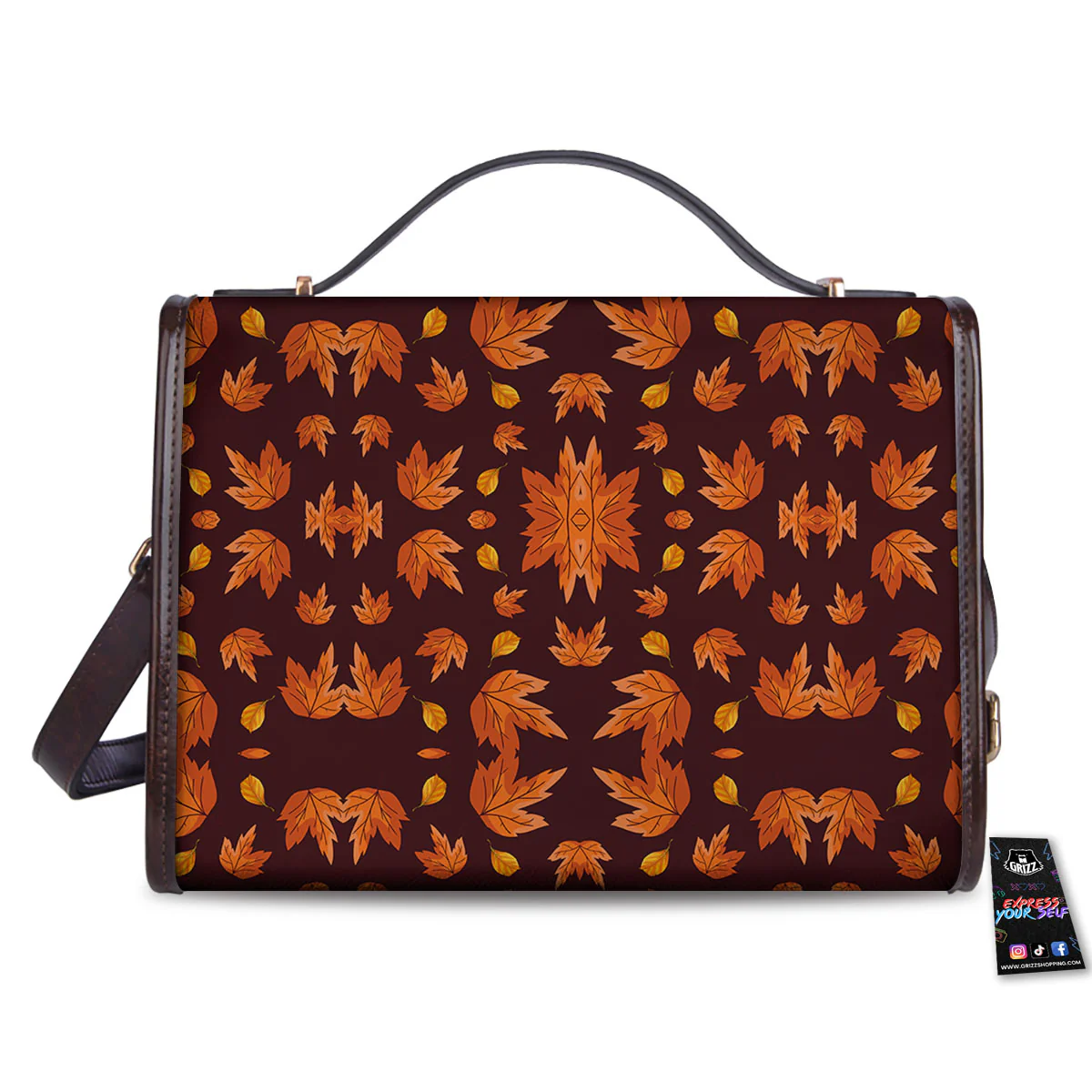 Maple Leaves Orange Print Pattern Women's Satchel Bag - Image 2