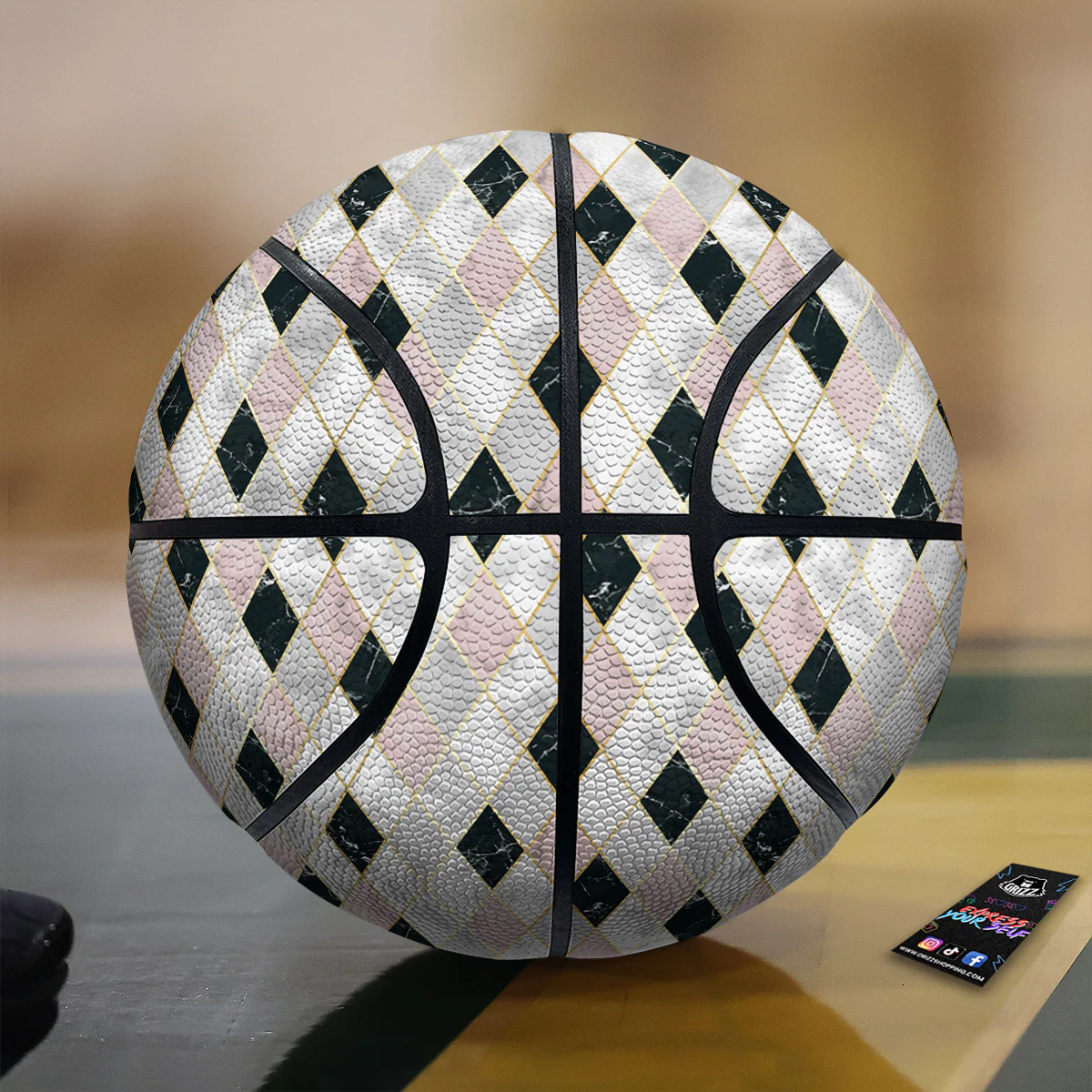 Marble Argyle White Pink And Black Print Basketball