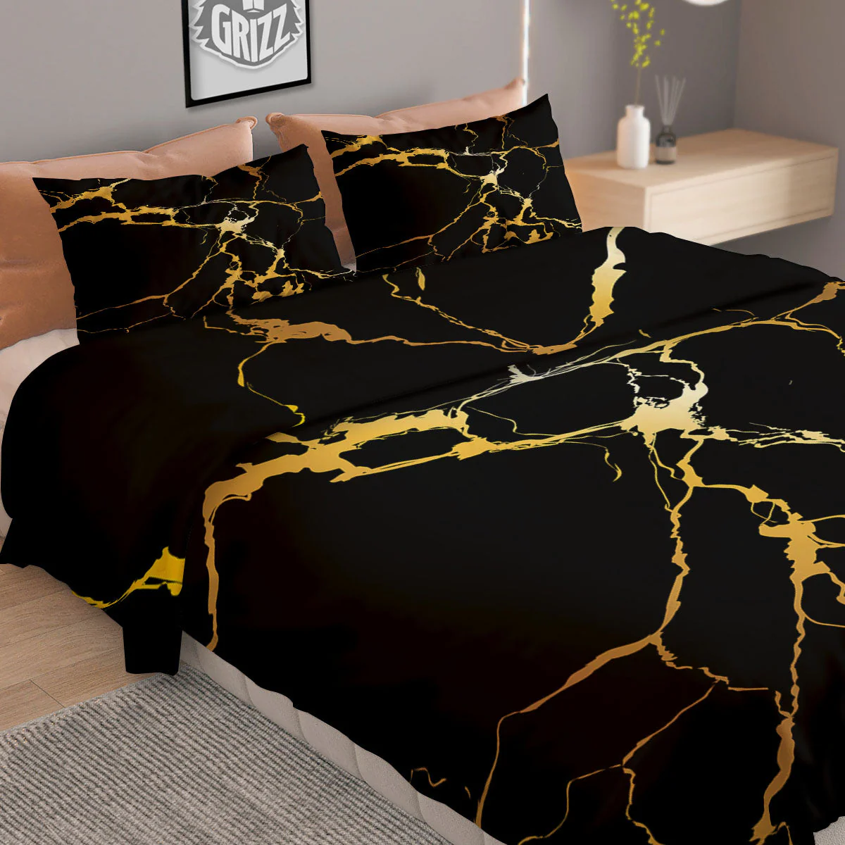 Marble Black Gold Print Duvet Cover Bedding Set - Image 2