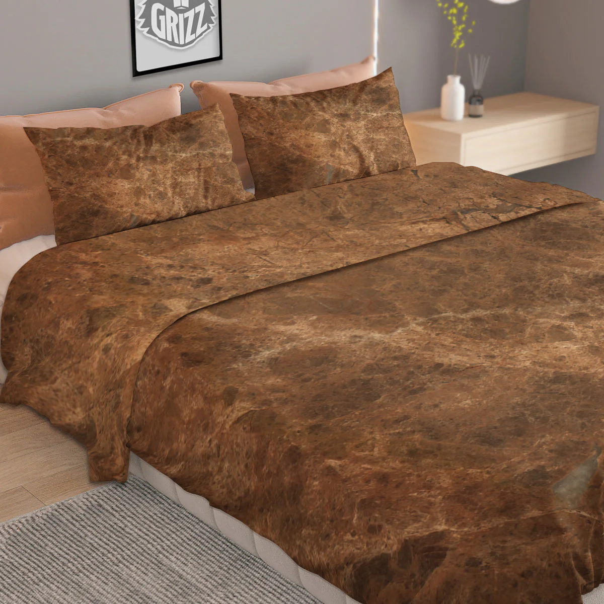 Marble Brown Beige Print Duvet Cover Bedding Set - Image 2