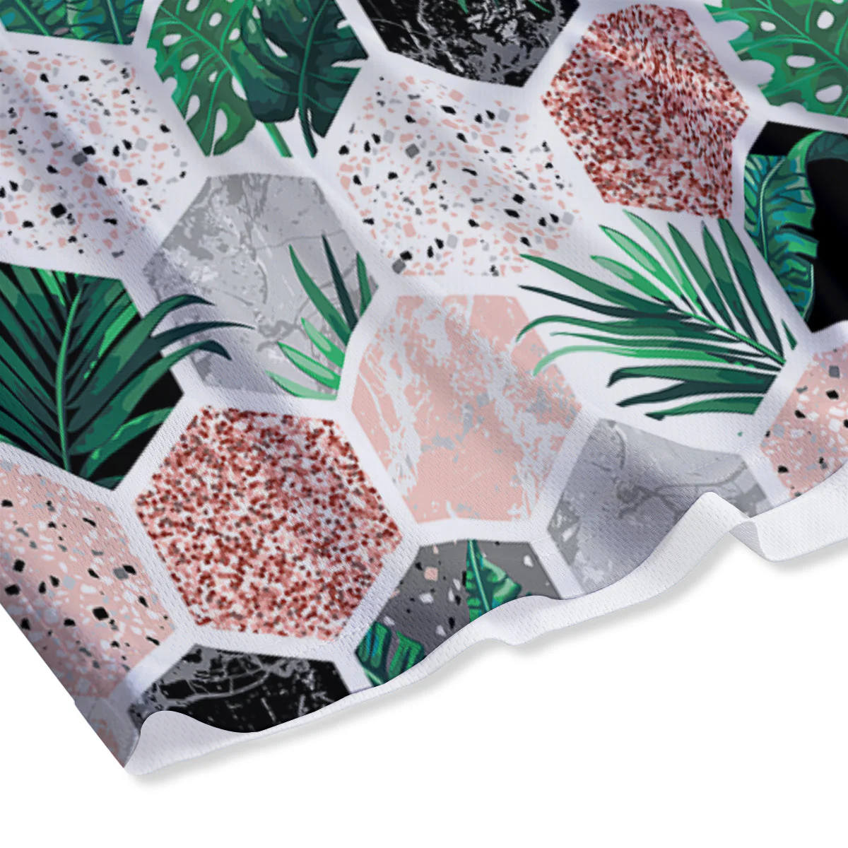 Marble Geometric And Tropical Leaves Print Mesh Shorts - Image 4
