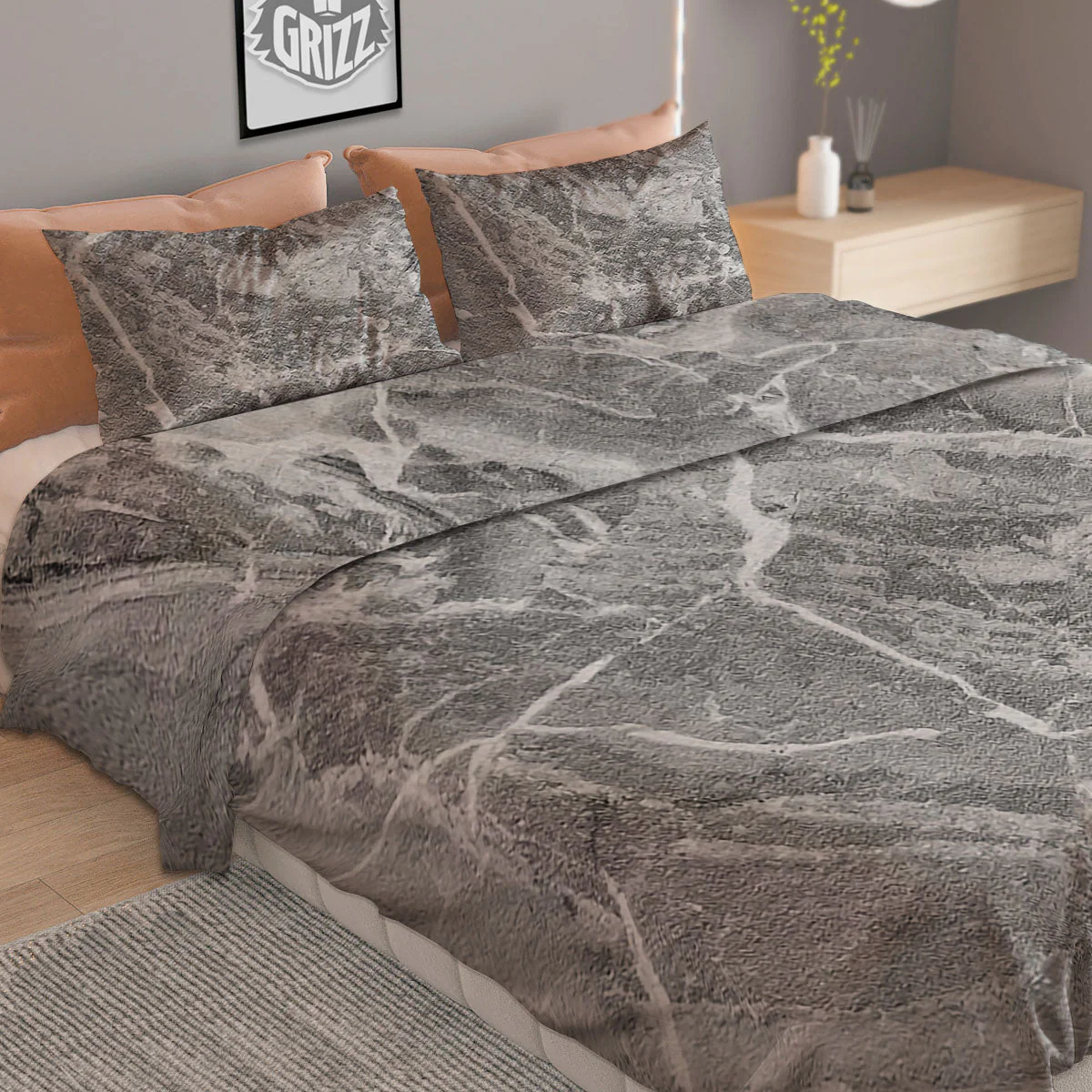 Marble Grey Print Duvet Cover Bedding Set - Image 2
