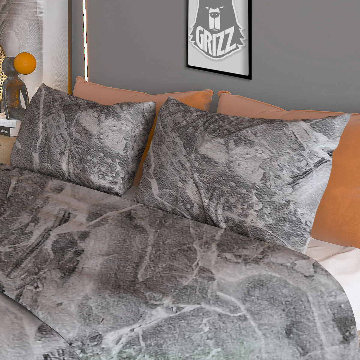 Marble Grey Print Duvet Cover Bedding Set - Image 3