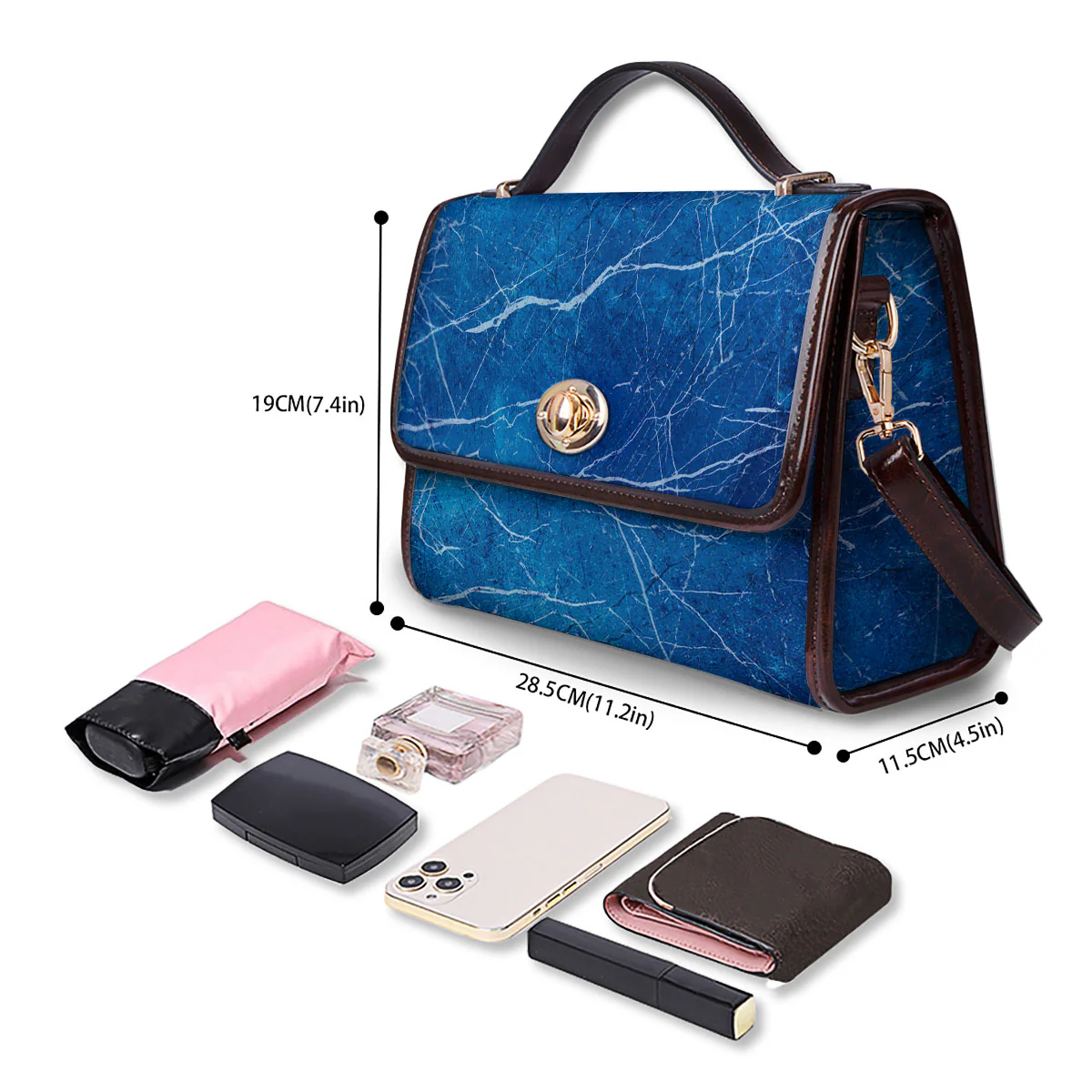 Marble Ice Blue Print Women's Satchel Bag - Image 4