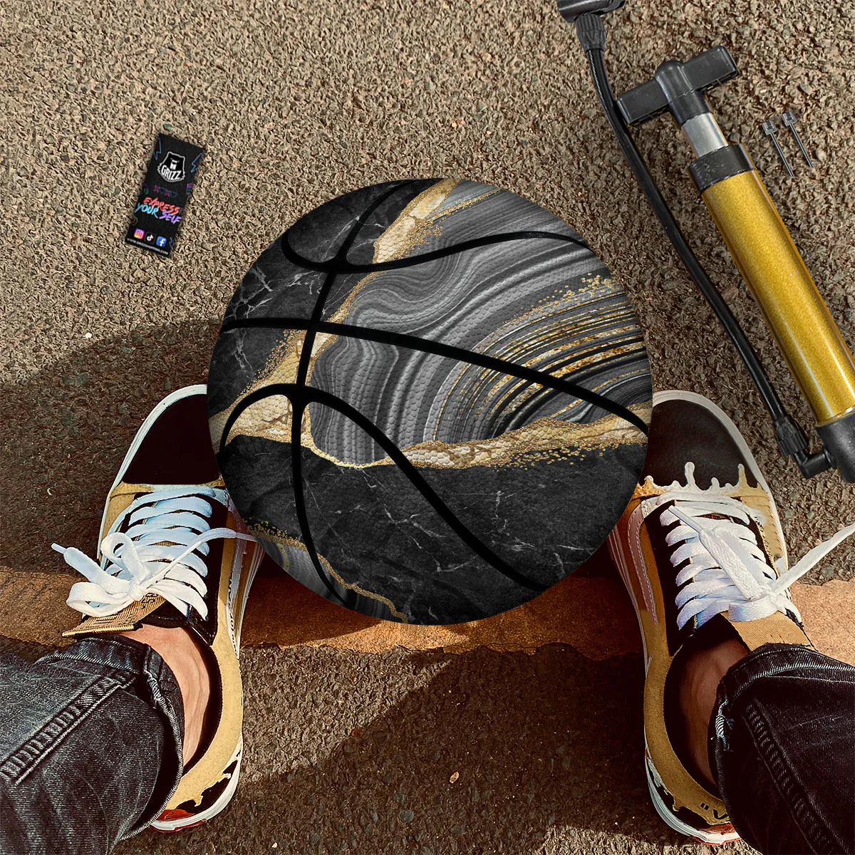 Marble Liquid Black Gold Print Basketball - Image 2