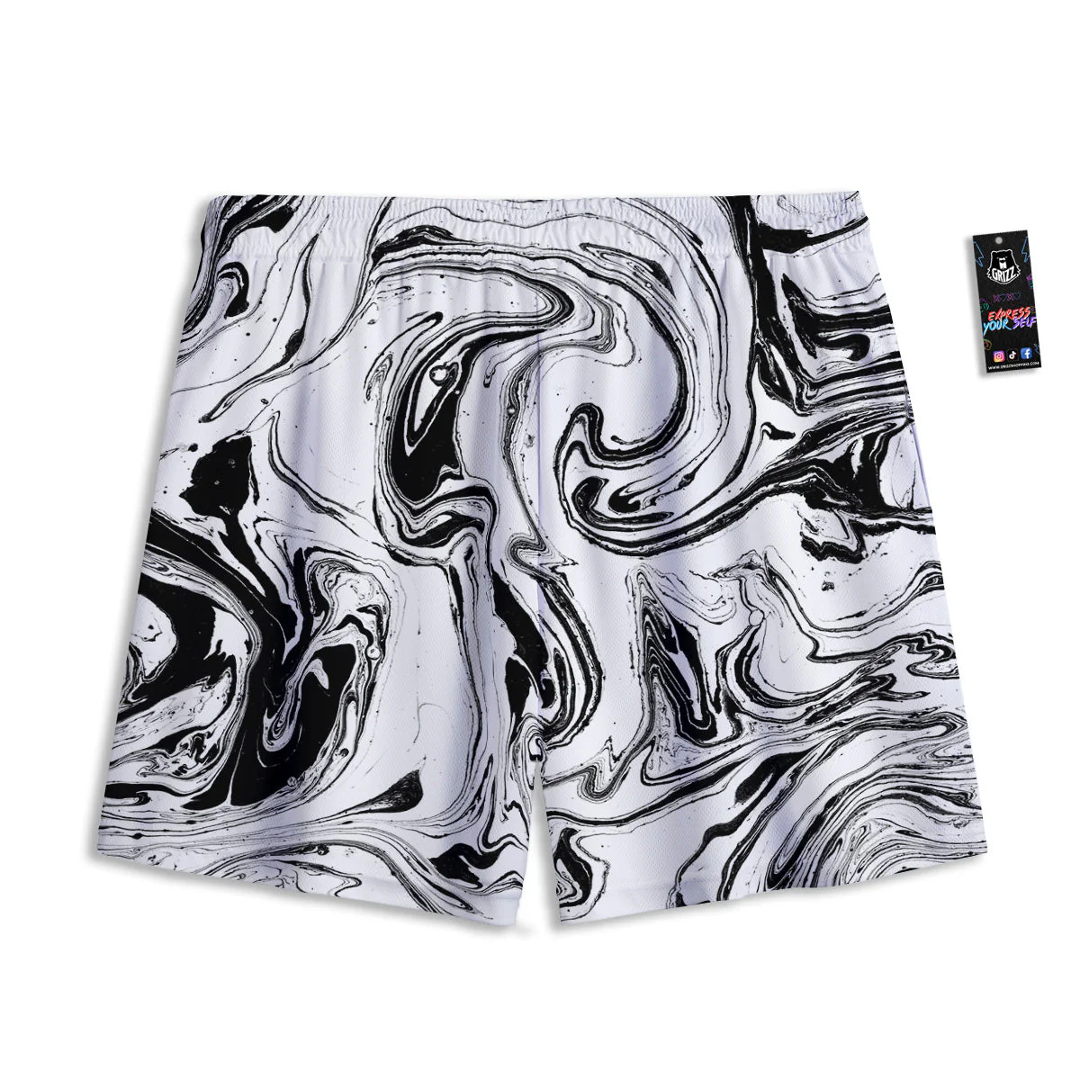 Marble Liquid Black White Print Mesh Shorts - Image 2