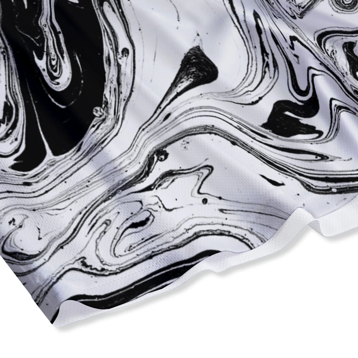 Marble Liquid Black White Print Mesh Shorts - Image 4