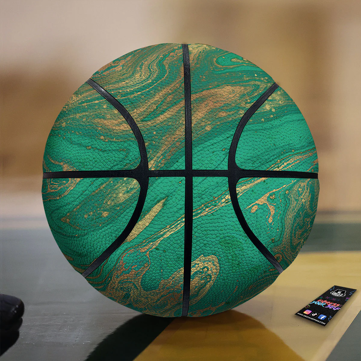 Marble Liquid Green Gold Print Basketball