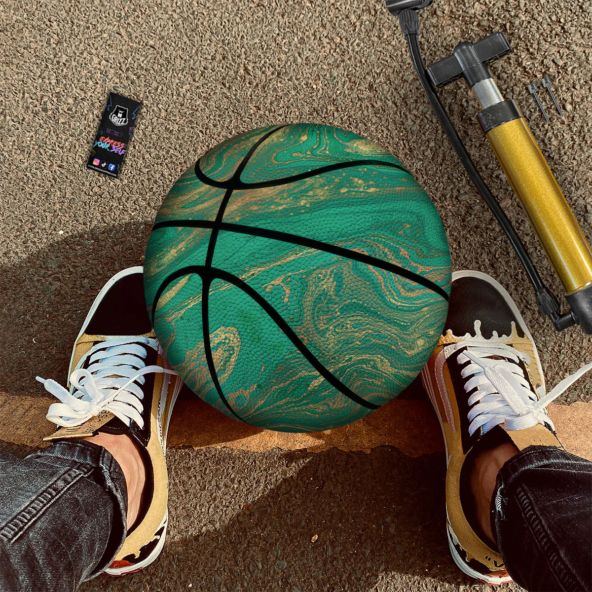 Marble Liquid Green Gold Print Basketball - Image 2