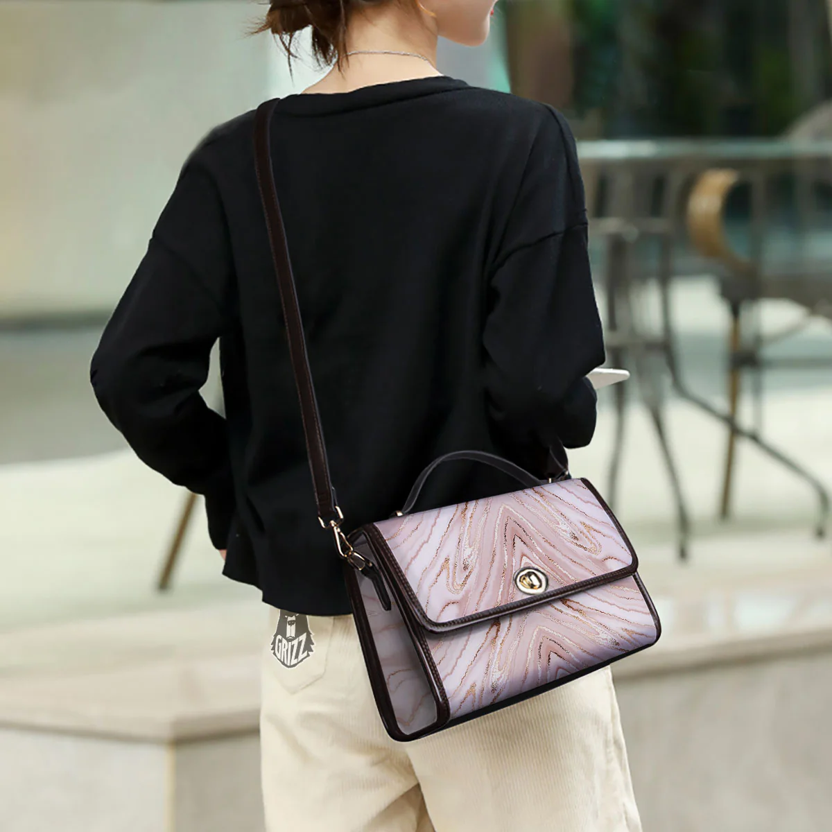 Marble Liquid Pink Gold Print Pattern Women's Satchel Bag - Image 3