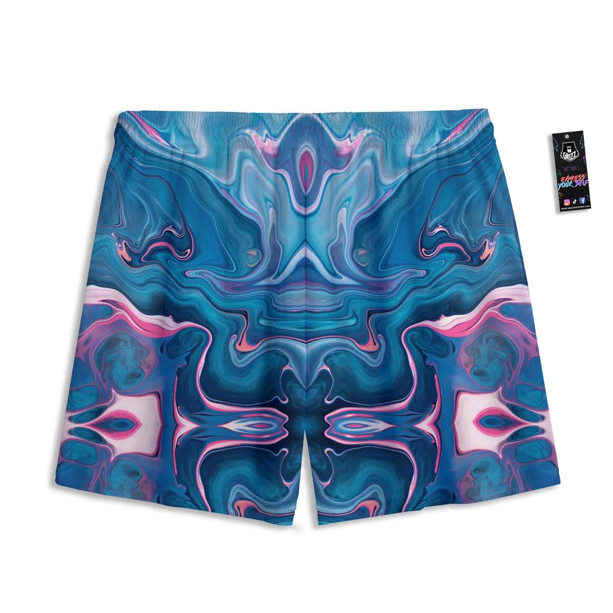 Marble Liquid Teal Pink Print Pattern Mesh Shorts - Image 2