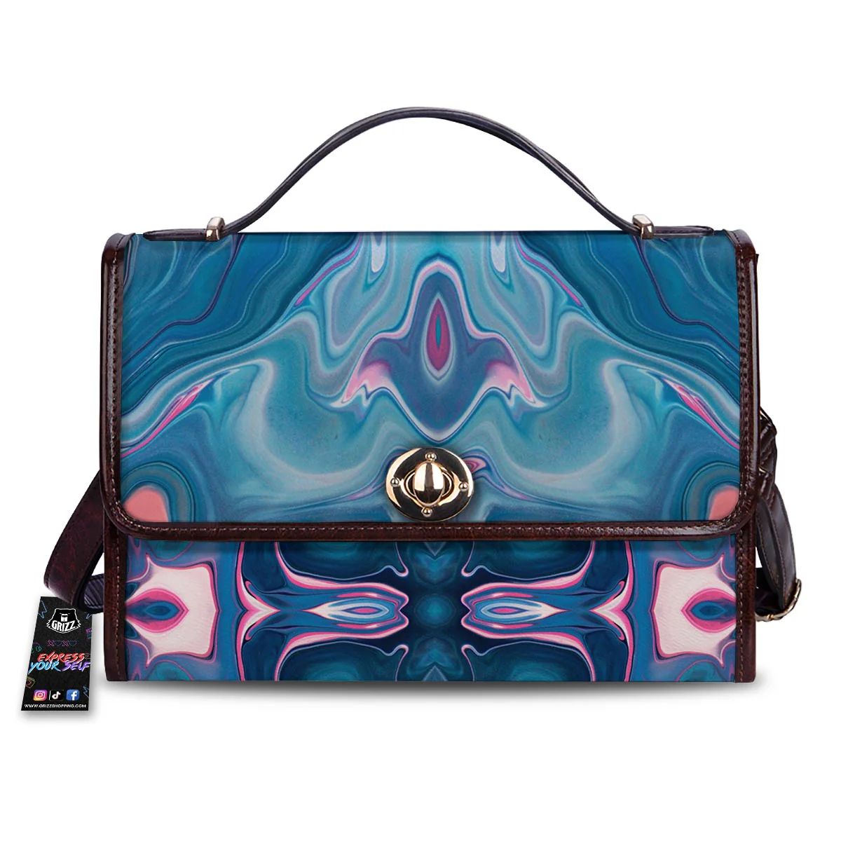 Marble Liquid Teal Pink Print Pattern Women's Satchel Bag