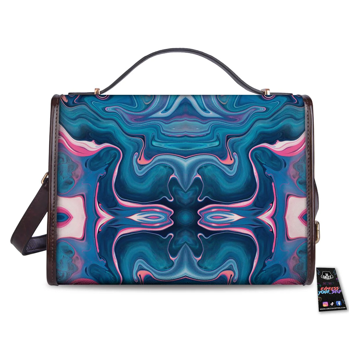 Marble Liquid Teal Pink Print Pattern Women's Satchel Bag - Image 2