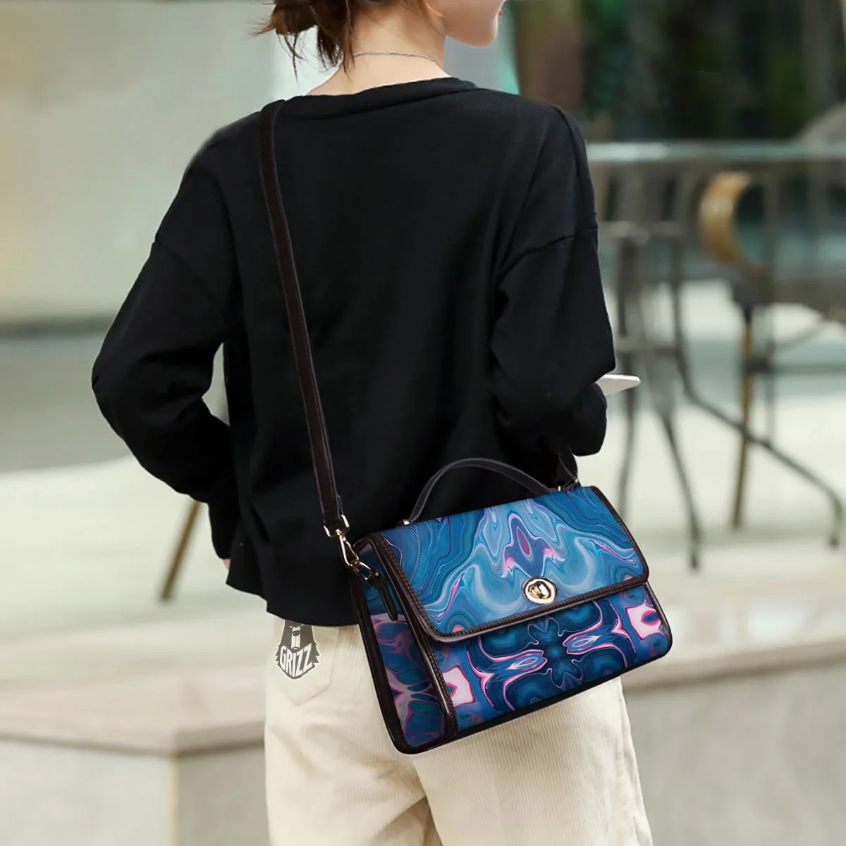 Marble Liquid Teal Pink Print Pattern Women's Satchel Bag - Image 3