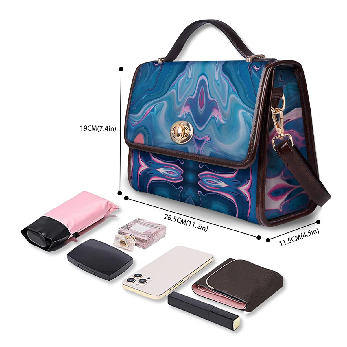 Marble Liquid Teal Pink Print Pattern Women's Satchel Bag - Image 4