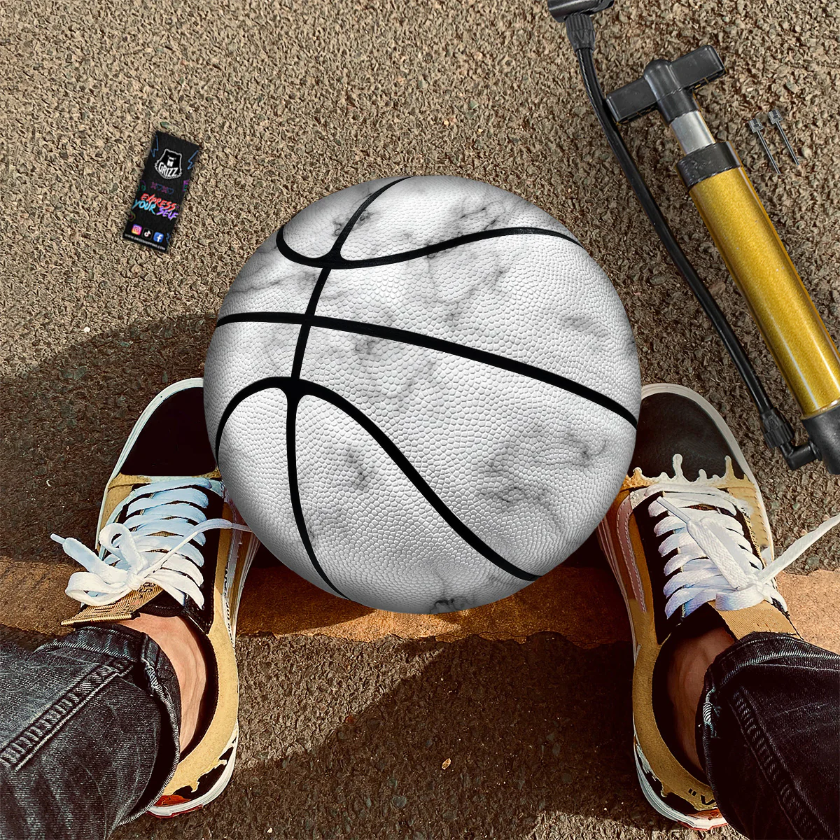 Marble Natural Black White Print Basketball - Image 2