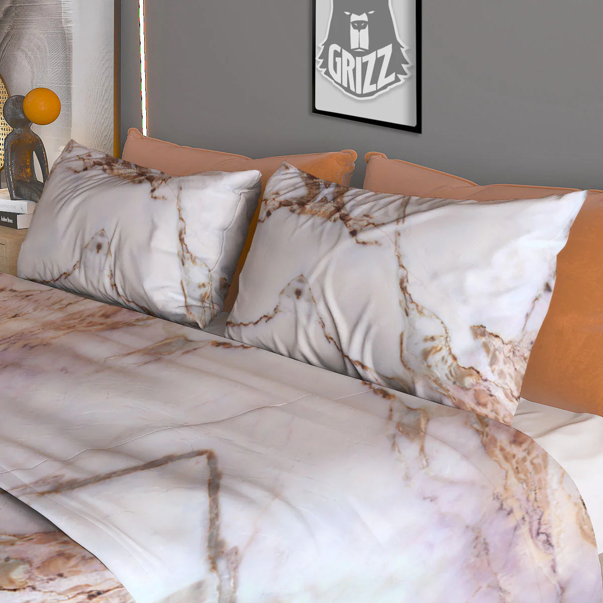 Marble Pink Grey White Print Pattern Duvet Cover Bedding Set - Image 3