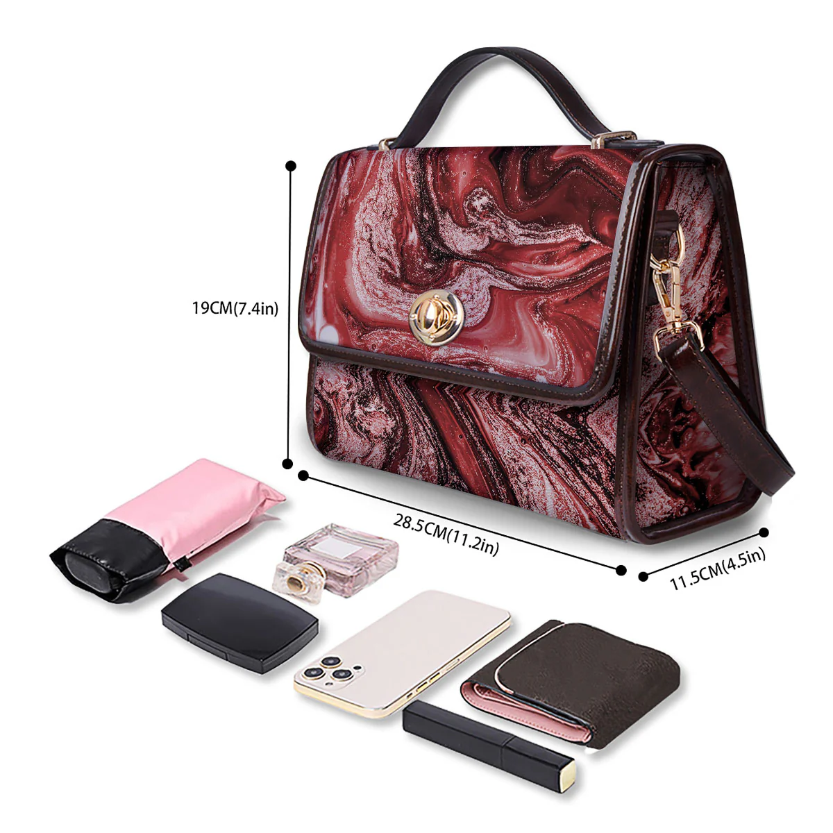 Marble Red Print Pattern Women's Satchel Bag - Image 4