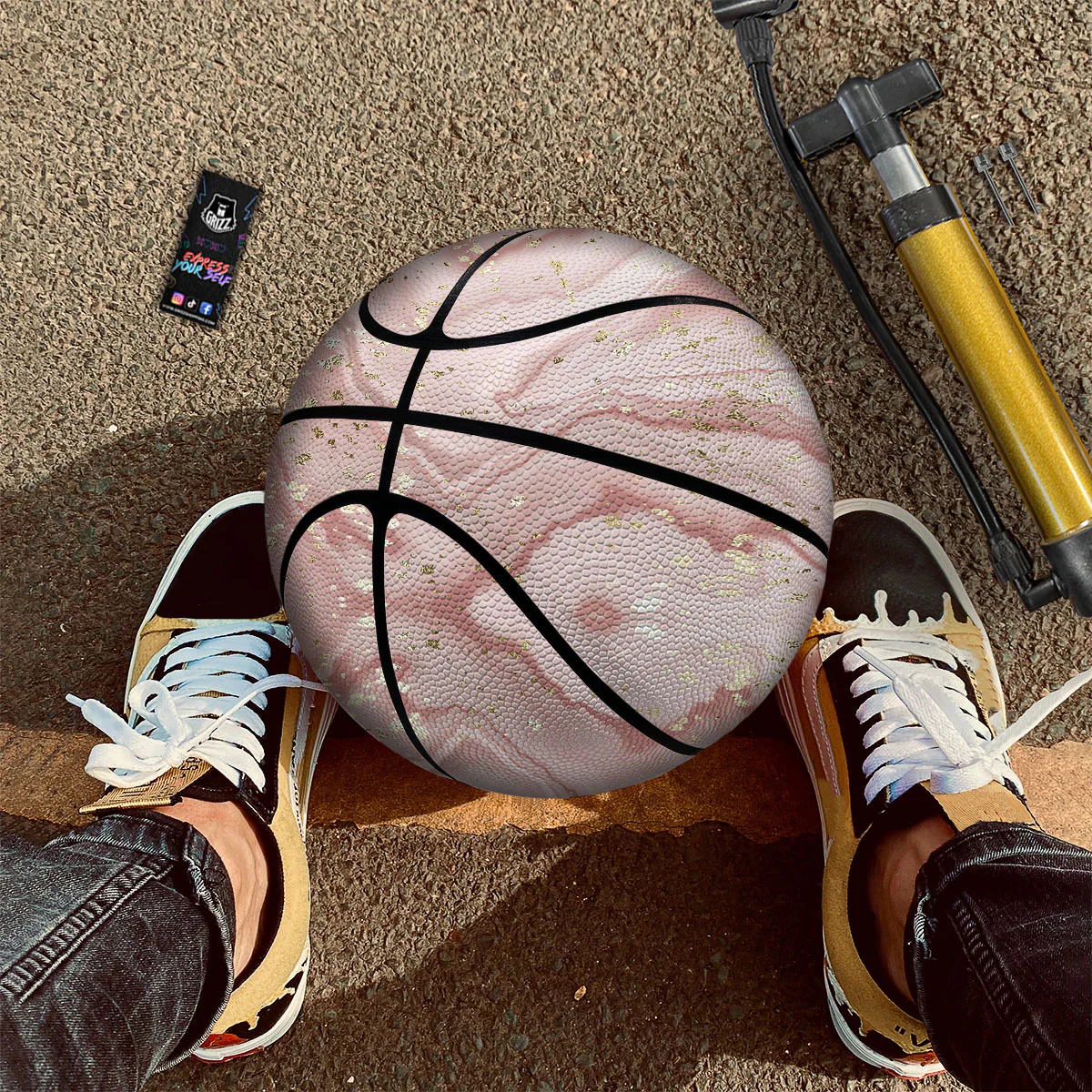 Marble Rose Pink Print Pattern Basketball - Image 2