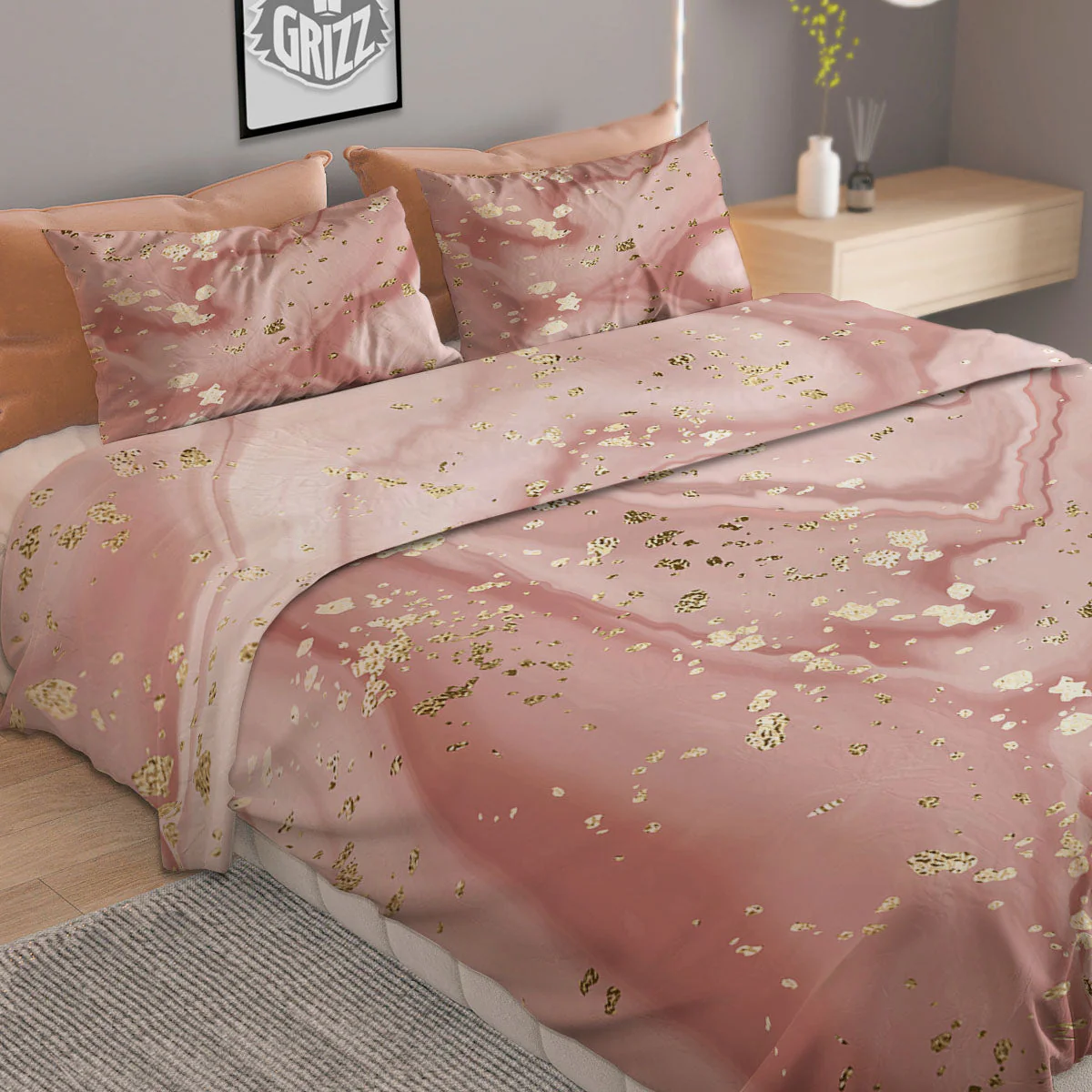 Marble Rose Pink Print Pattern Duvet Cover Bedding Set - Image 2