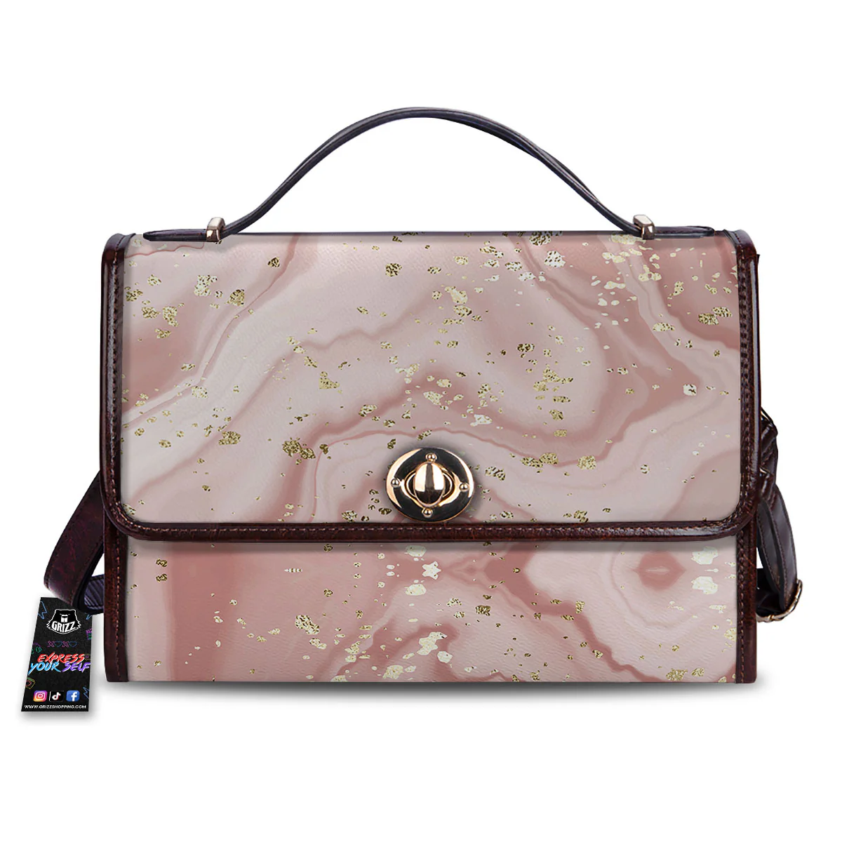 Marble Rose Pink Print Pattern Women's Satchel Bag