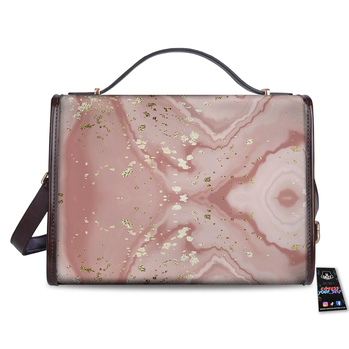 Marble Rose Pink Print Pattern Women's Satchel Bag - Image 2