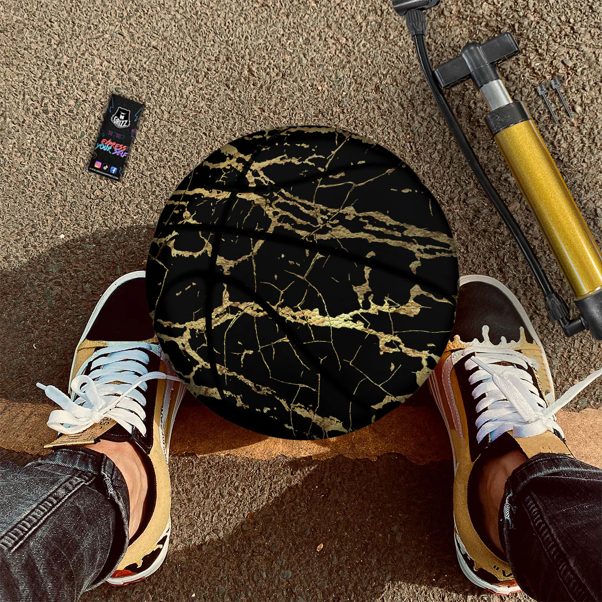 Marble Scratch Black Gold Print Marble Basketball - Image 2