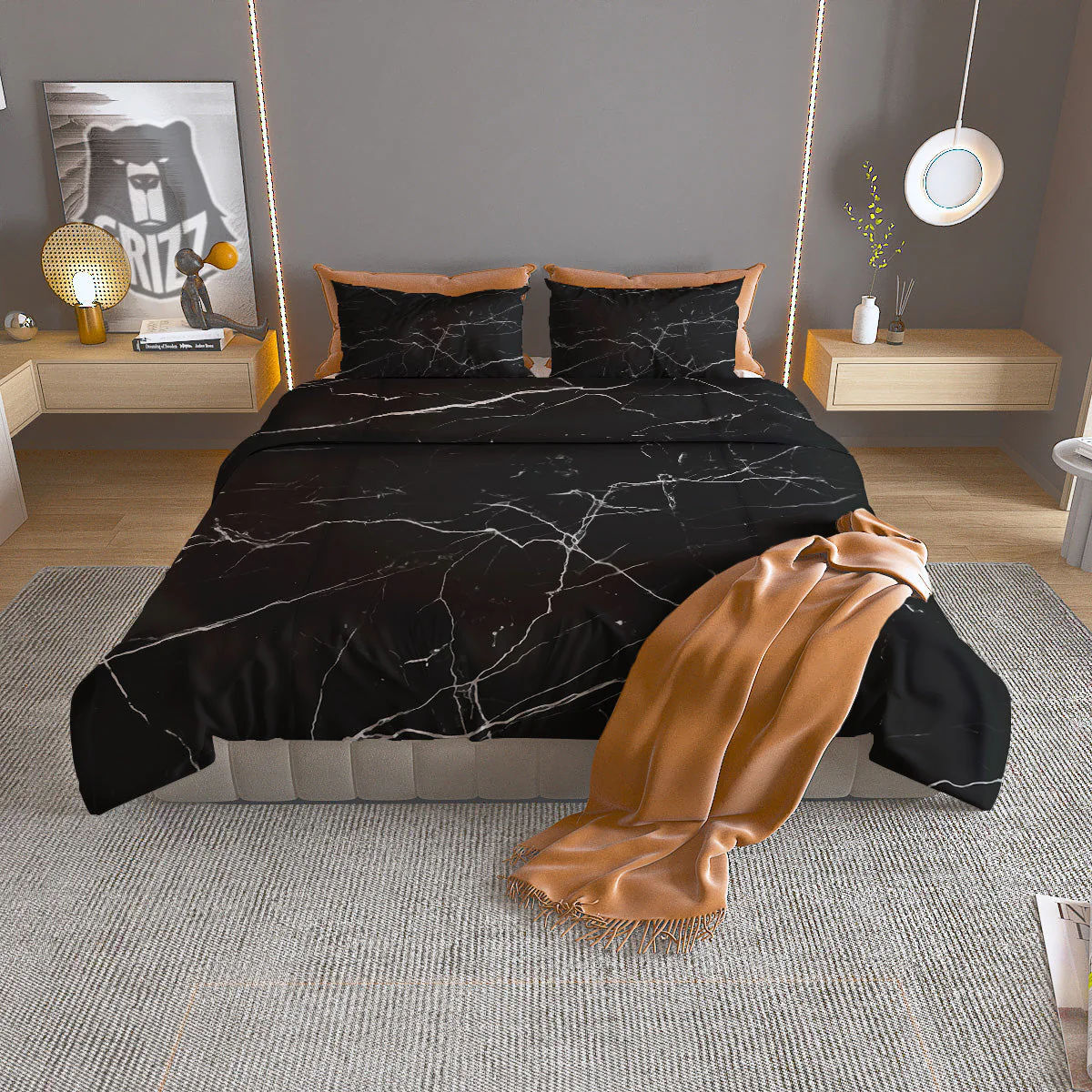 Marble Scratch Black White Print Duvet Cover Bedding Set