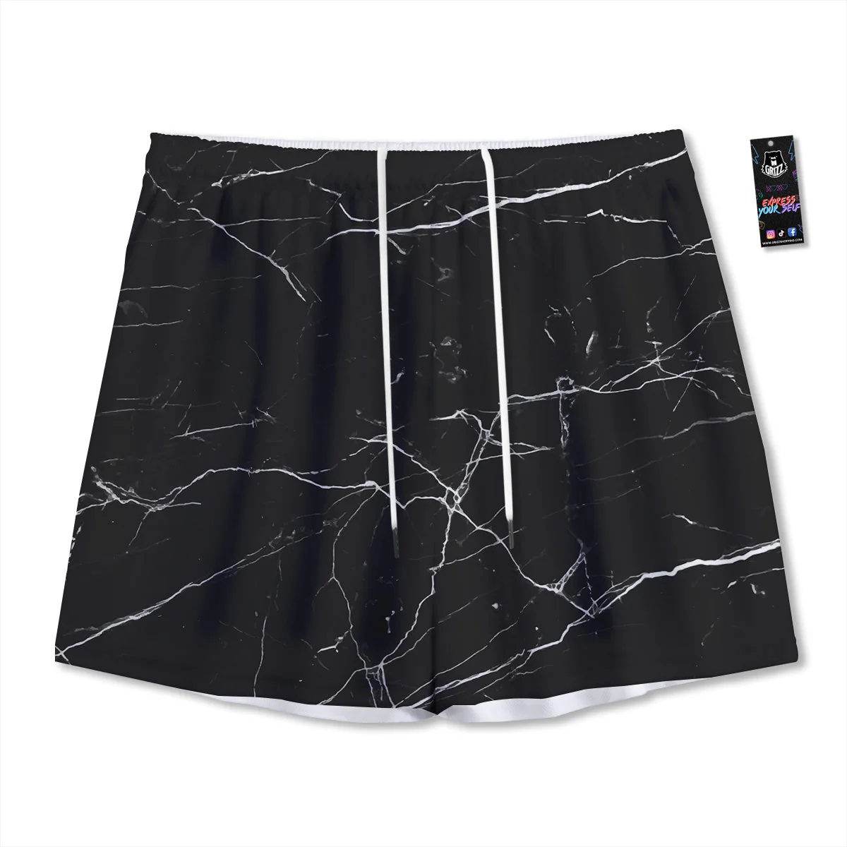 Marble Scratch Black White Print Mesh Shorts