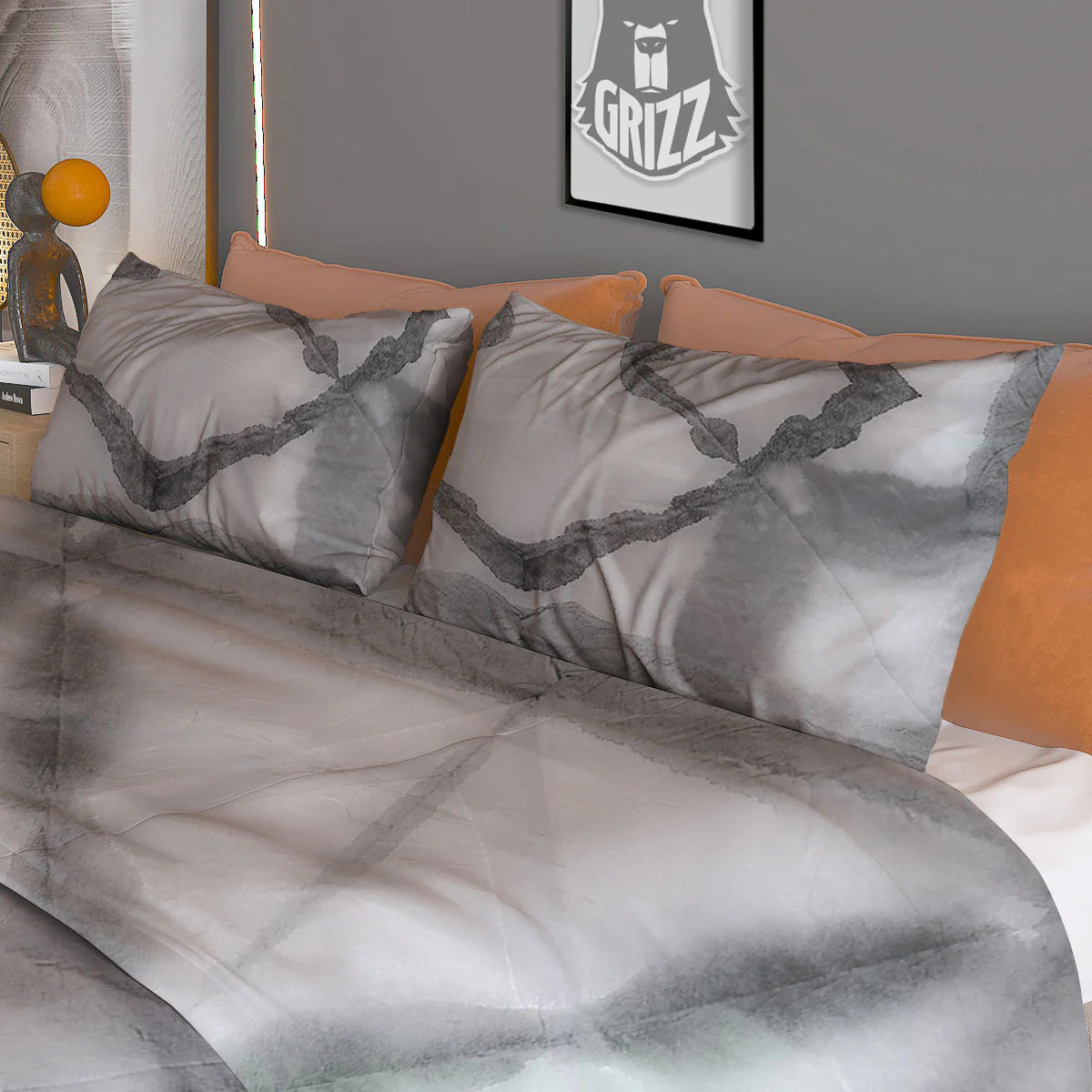 Marble Silver Grey Print Pattern Duvet Cover Bedding Set - Image 3