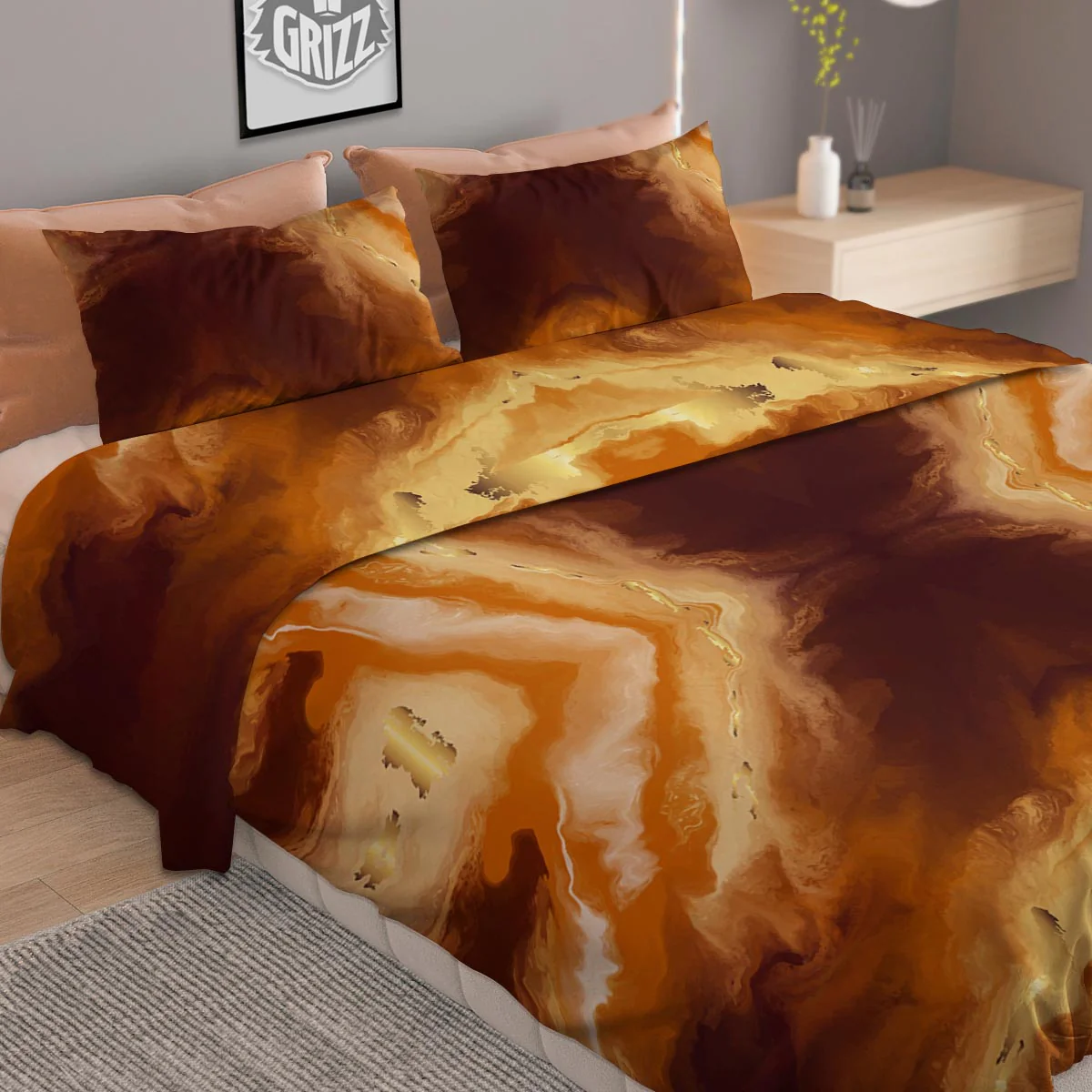 Marble Sugar Brown Print Pattern Duvet Cover Bedding Set - Image 2