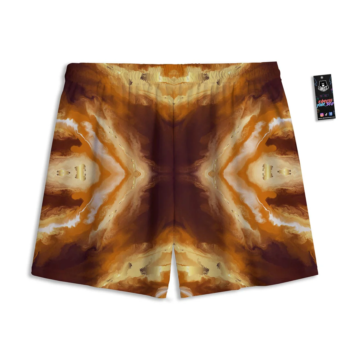 Marble Sugar Brown Print Pattern Mesh Shorts - Image 2