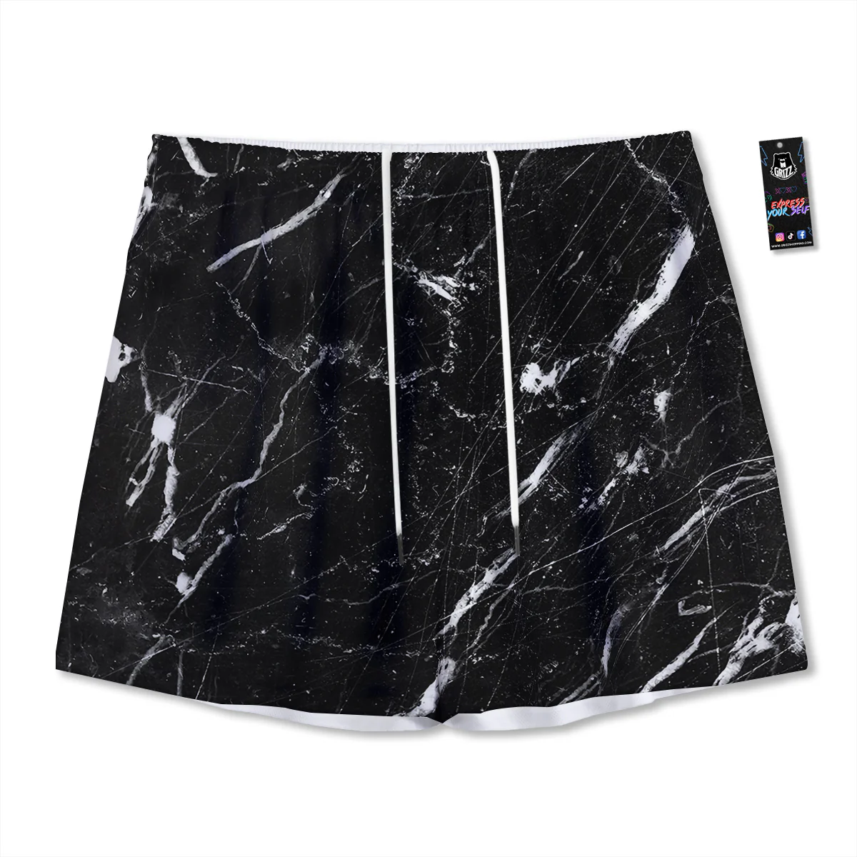 Marble White Dark Grey Print Mesh Shorts