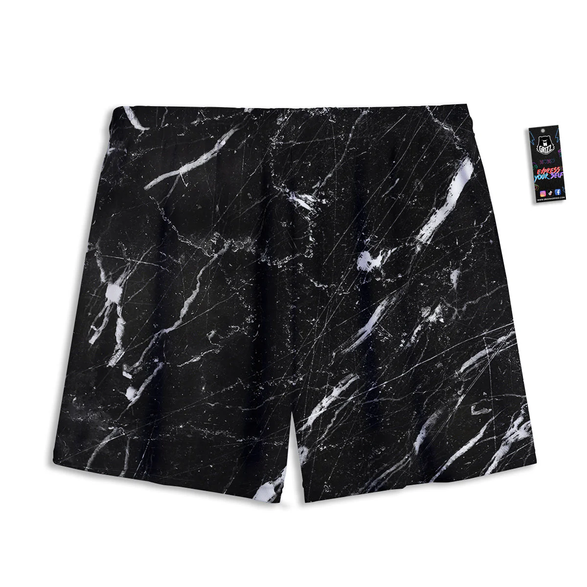 Marble White Dark Grey Print Mesh Shorts - Image 2