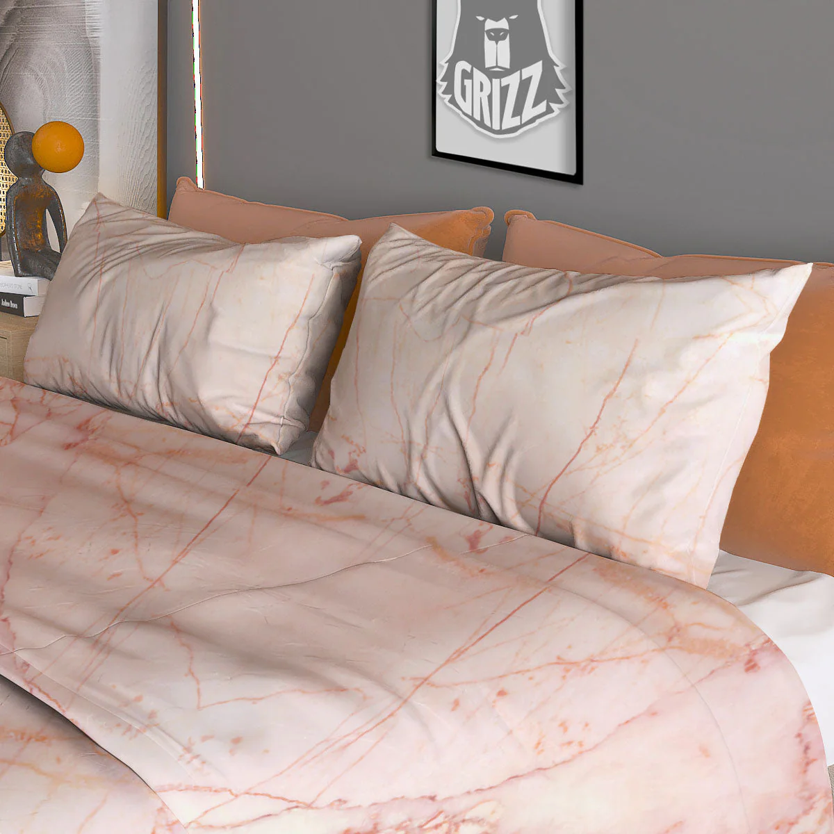 Marble White Pink Print Pattern Duvet Cover Bedding Set - Image 3