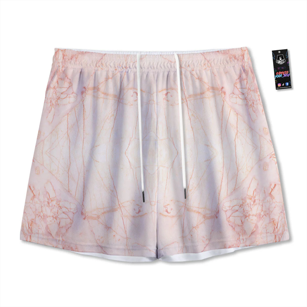 Marble White Pink Print Pattern Mesh Shorts