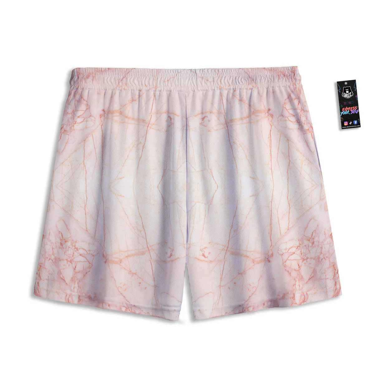 Marble White Pink Print Pattern Mesh Shorts - Image 2