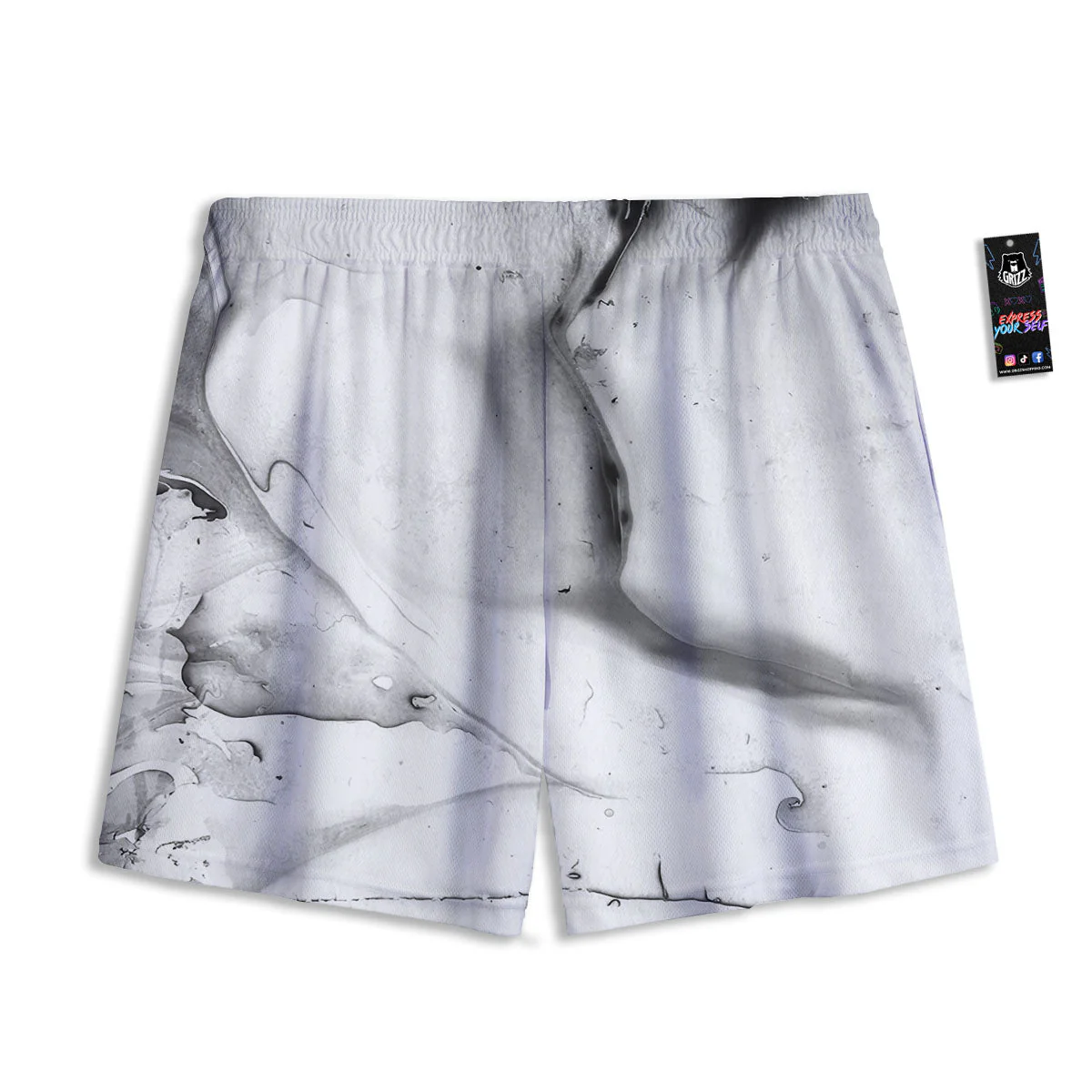 Marble White Smoke Print Mesh Shorts - Image 2