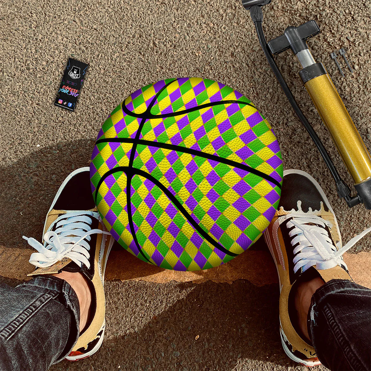 Mardi Gras Purple Green And Yellow Print Pattern Basketball - Image 2