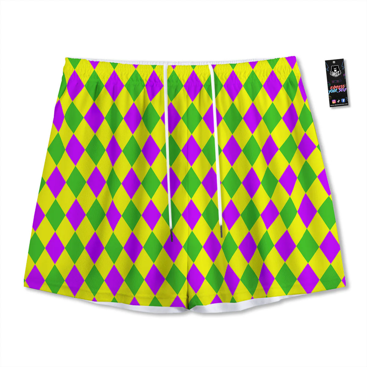 Mardi Harlequin Gras Print Pattern Mesh Shorts
