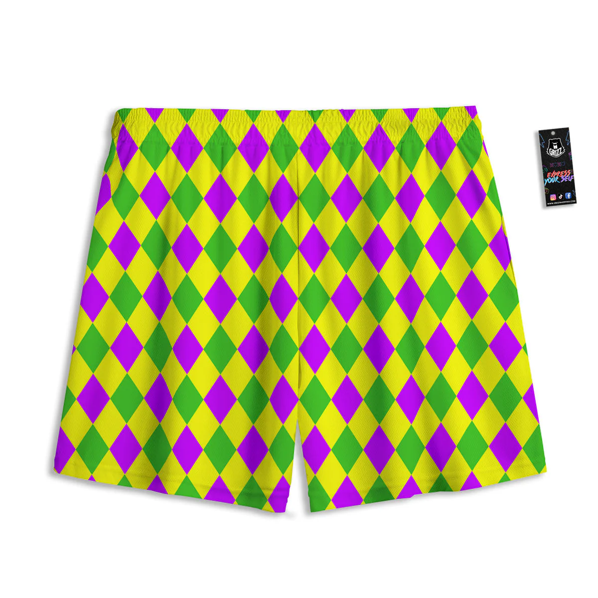 Mardi Harlequin Gras Print Pattern Mesh Shorts - Image 2