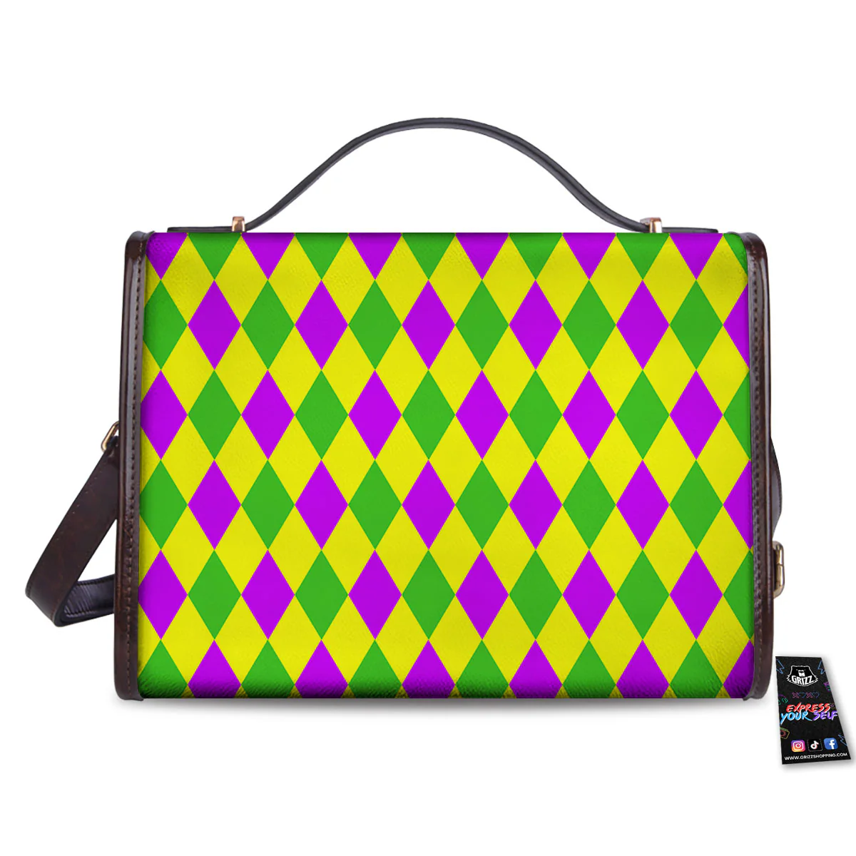 Mardi Harlequin Gras Print Pattern Women's Satchel Bag - Image 2