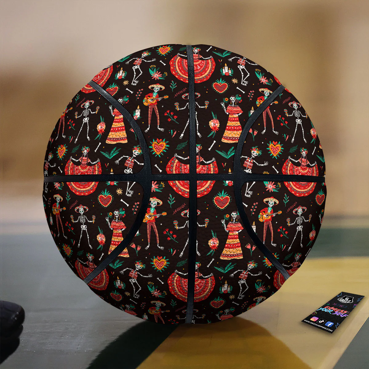Mariachi Skeletons Day Of The Dead Print Pattern Basketball