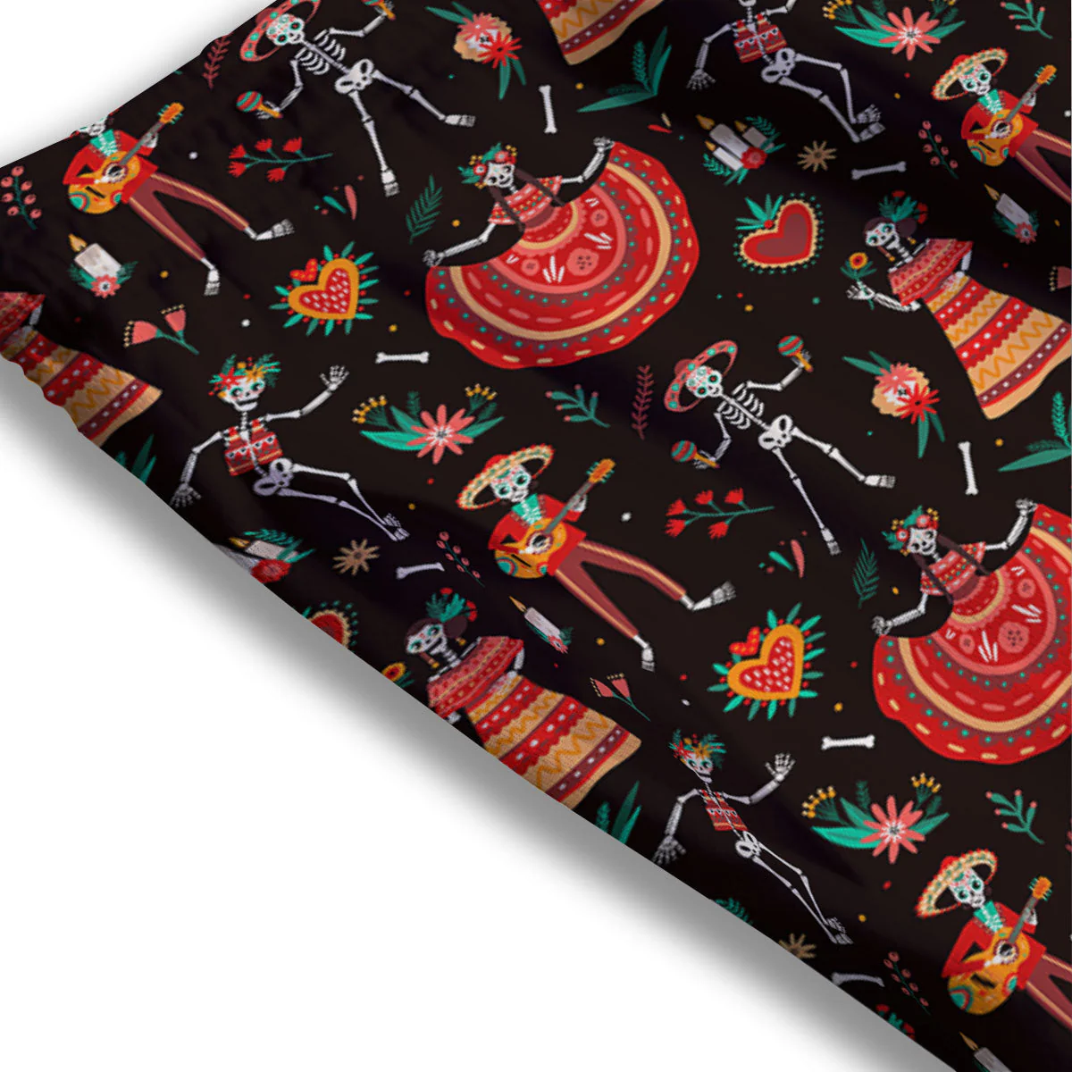 Mariachi Skeletons Day Of The Dead Print Pattern Mesh Shorts - Image 3