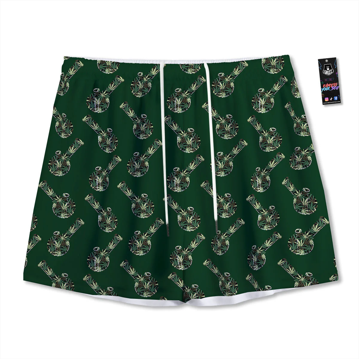 Marijuana Cannabis And Green Camo Print Pattern Mesh Shorts