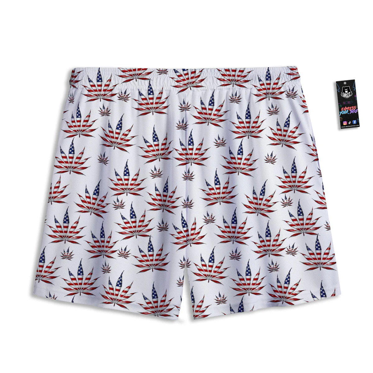 Marijuana Leaf American Print Pattern Mesh Shorts - Image 2