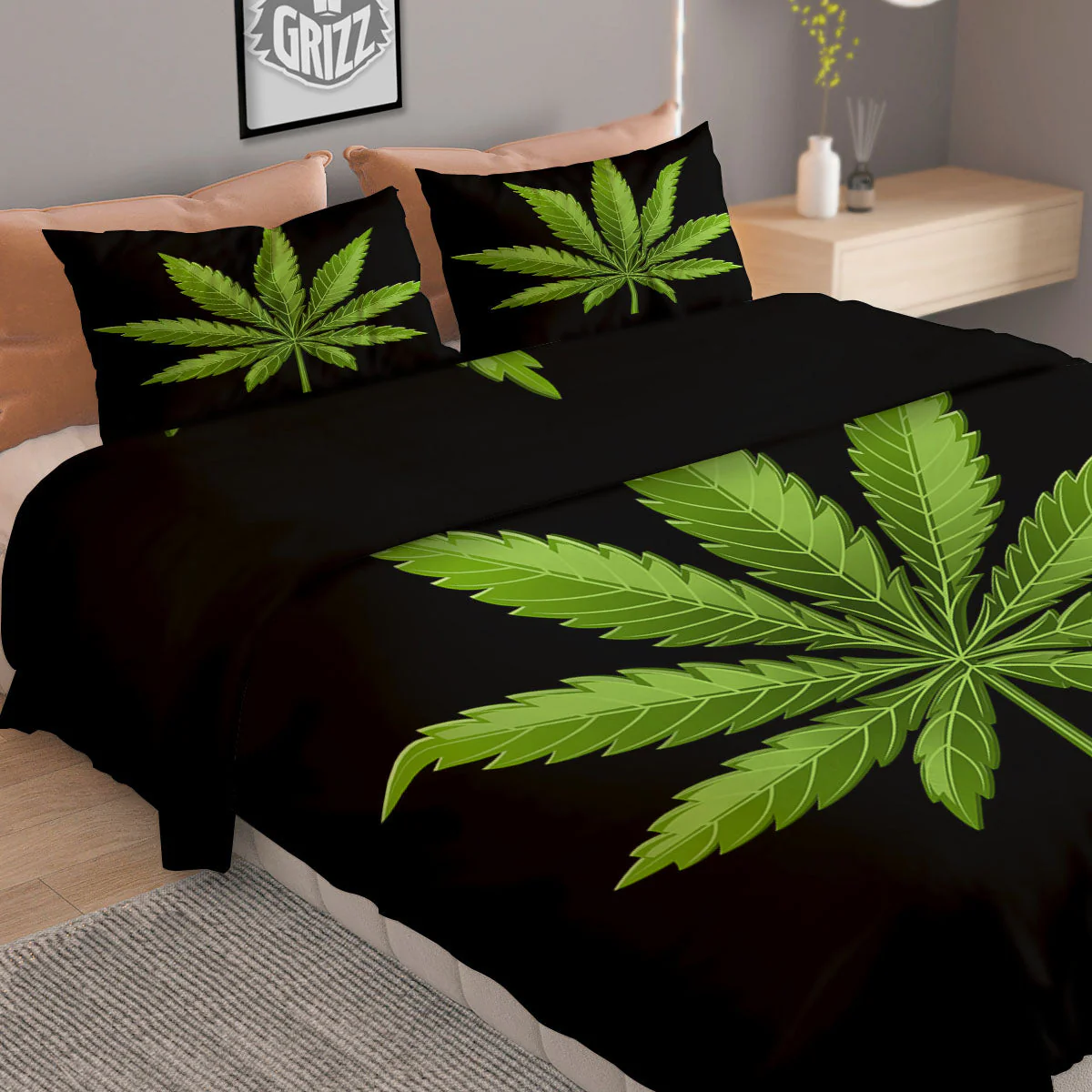 Marijuana Leaf Green Print Duvet Cover Bedding Set - Image 2