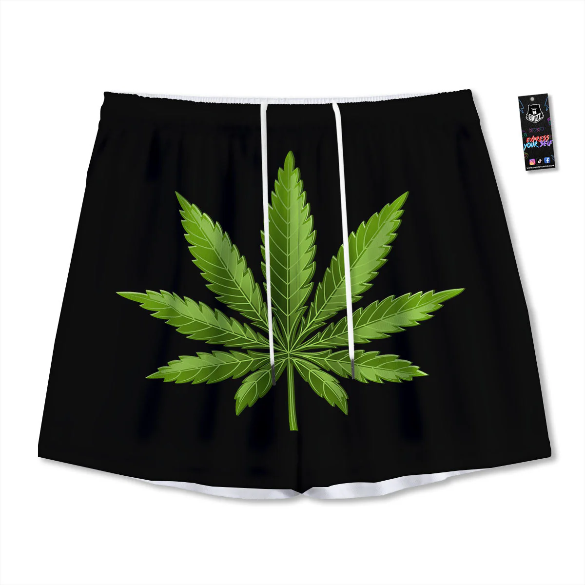 Marijuana Leaf Green Print Mesh Shorts